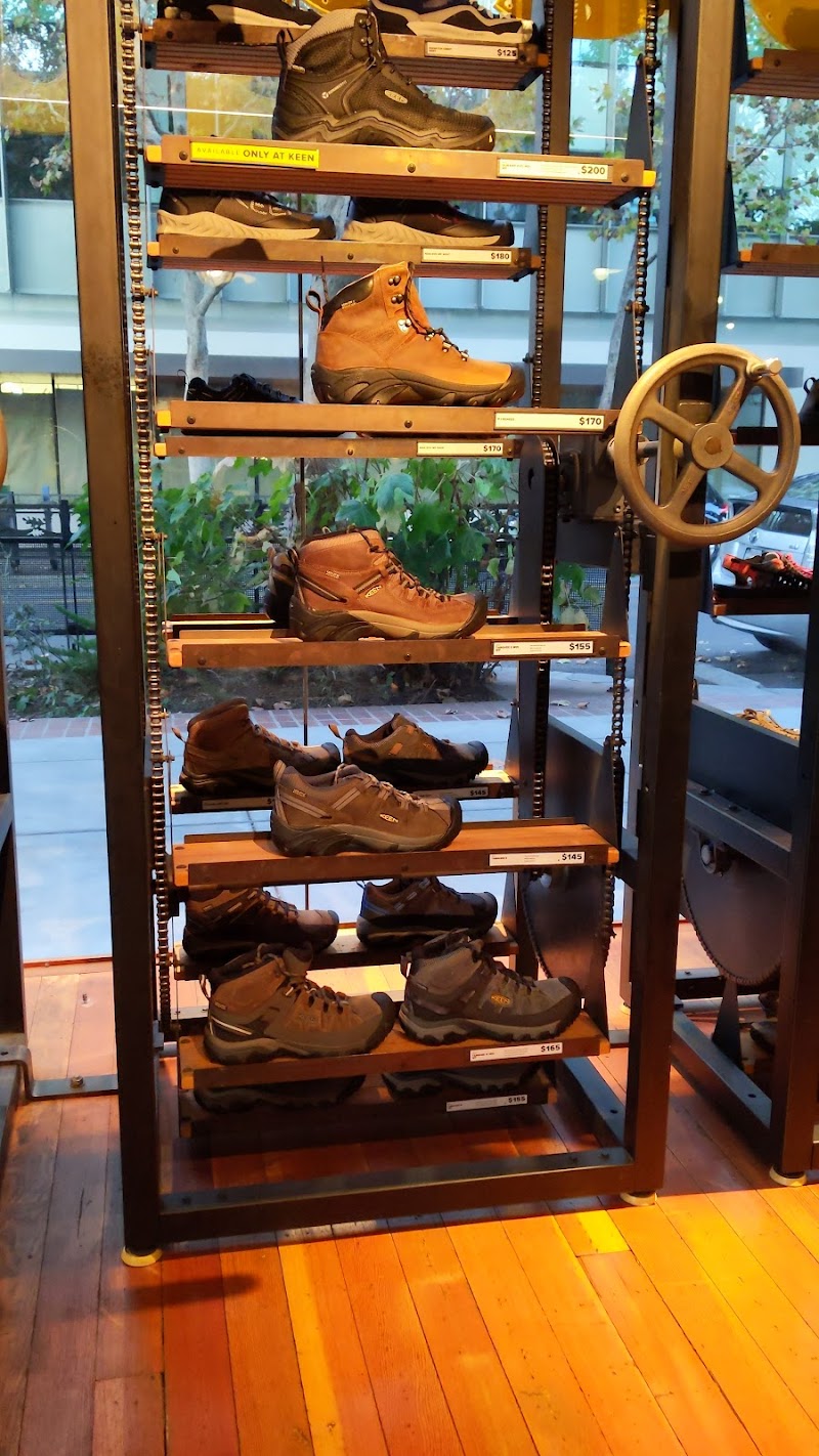 Priced trail boots on display