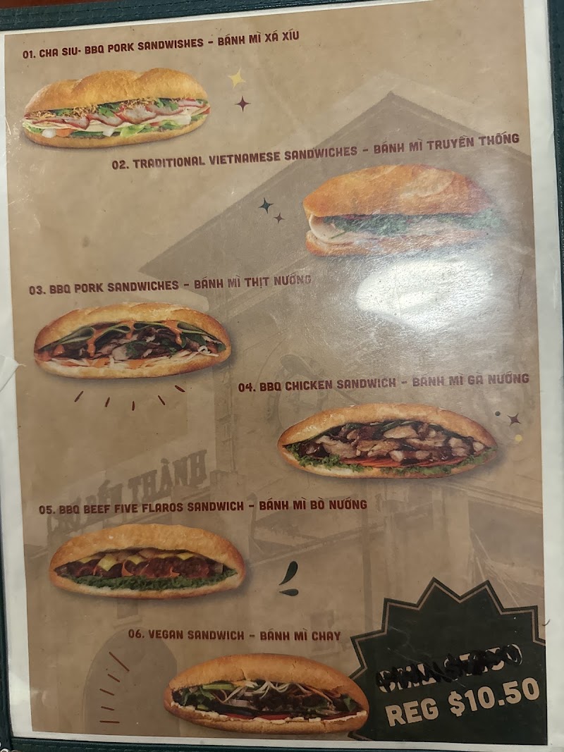Bánh mì sandwich menu