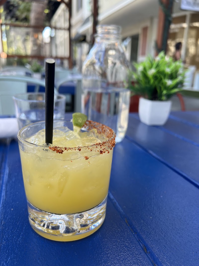 Chili-rimmed cocktail, patio vibes