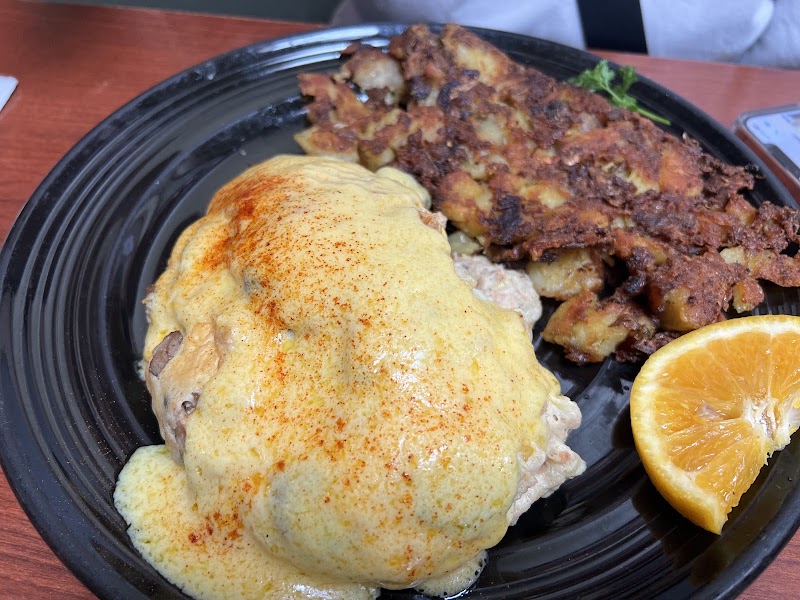 Rich hollandaise, golden hash browns