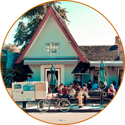 Sunny neighborhood café gathering