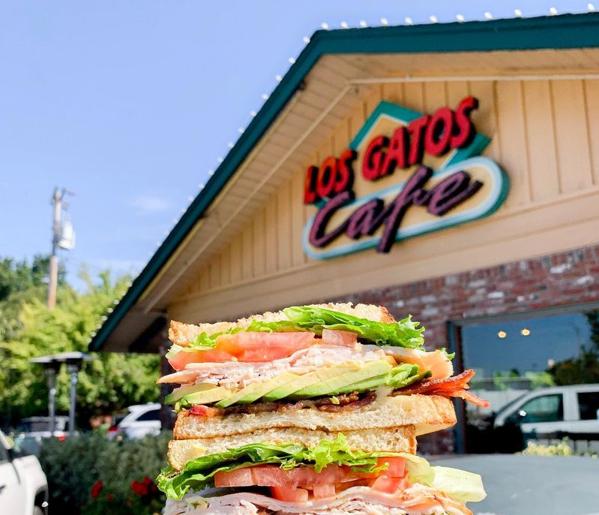 Stacked club sandwich outside