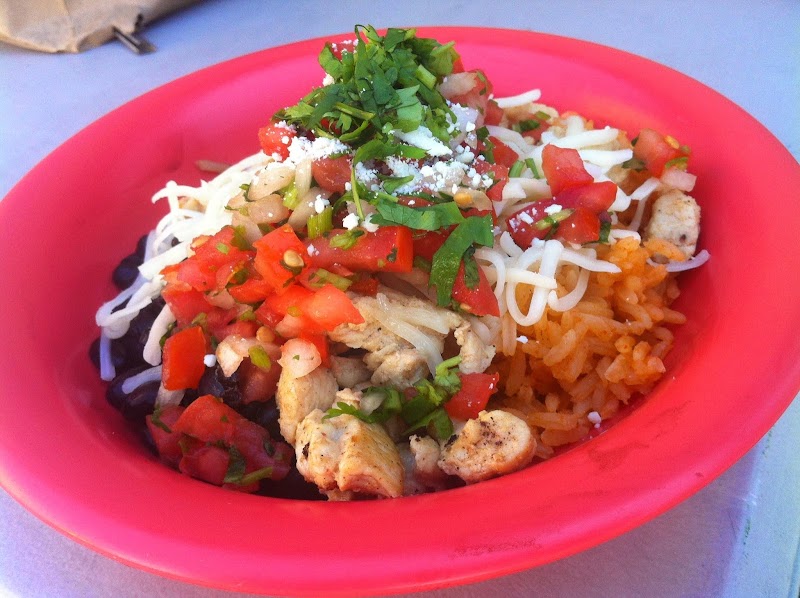 Rice, beans, and chicken bowl
