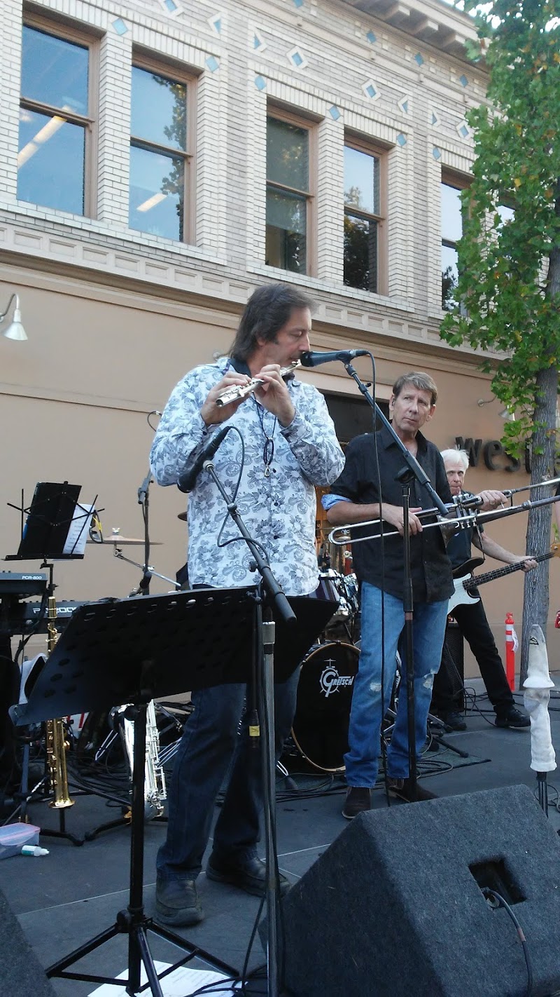 Live music fills the plaza