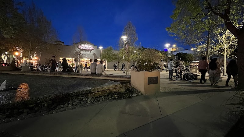 Lively plaza evening gathering