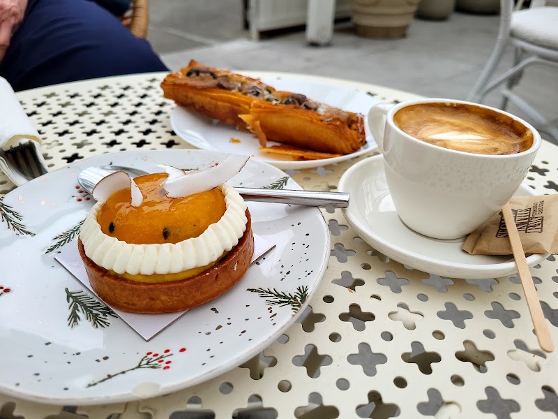 Pastries, coffee, patio table