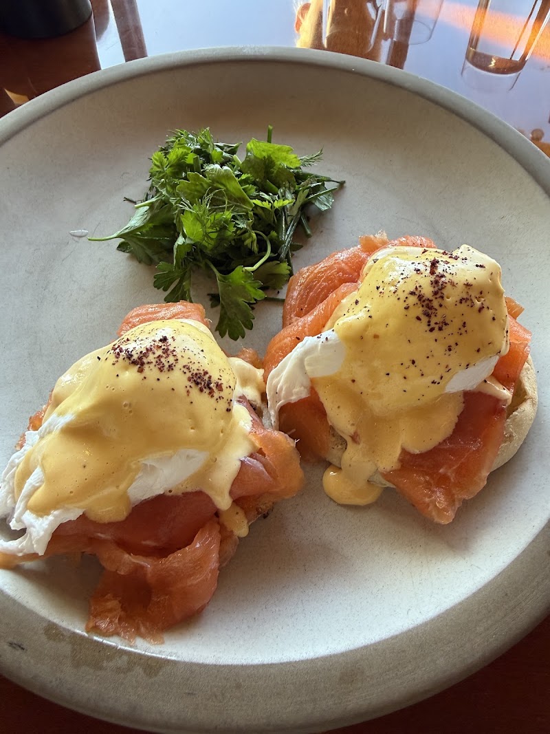 Salmon Benedict, herb garnish