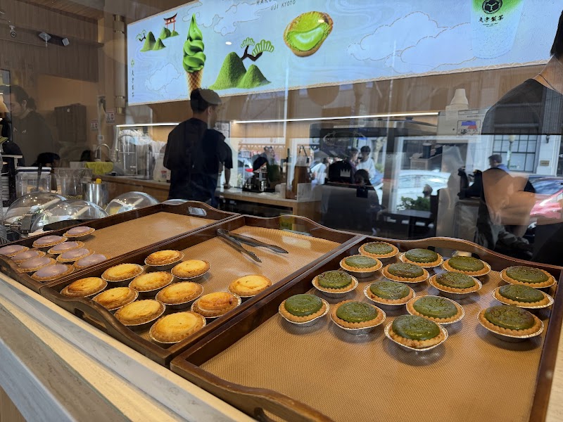 Fresh matcha tarts on display
