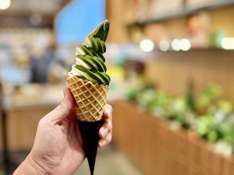 Matcha soft serve cone