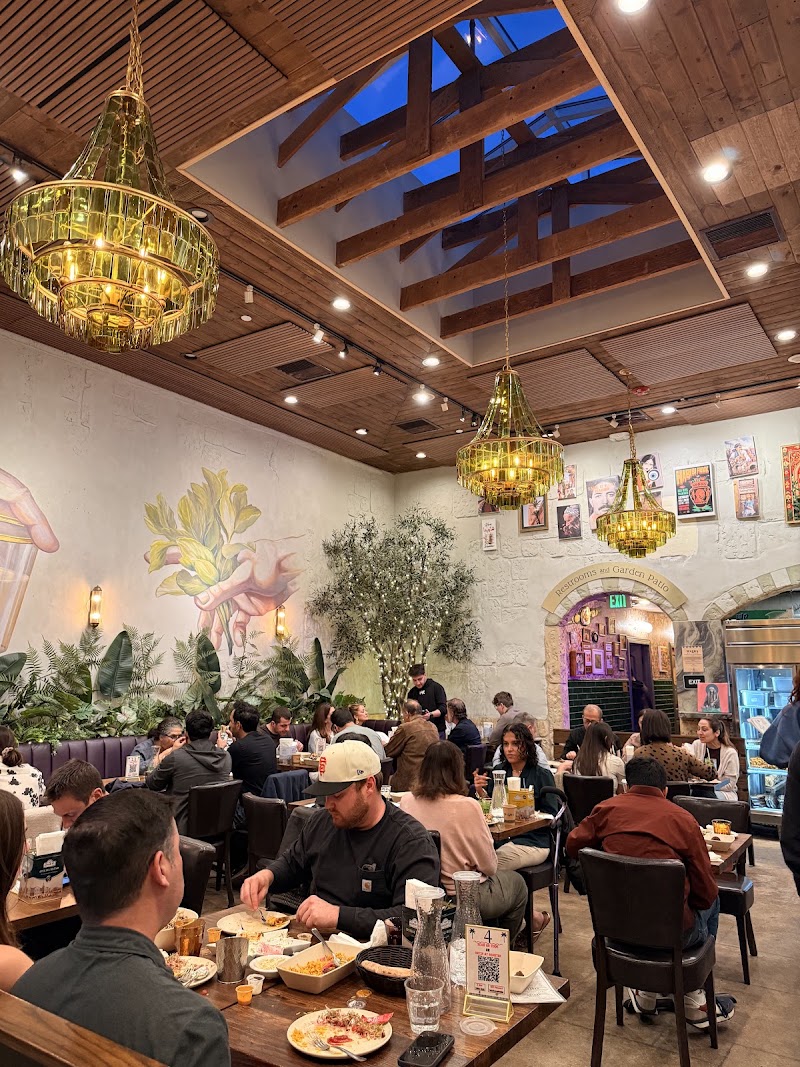Lively, warmly lit dining room