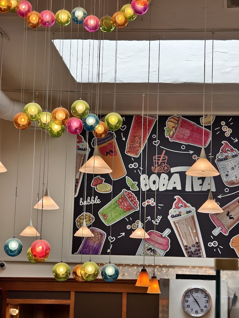 Colorful lights, boba mural