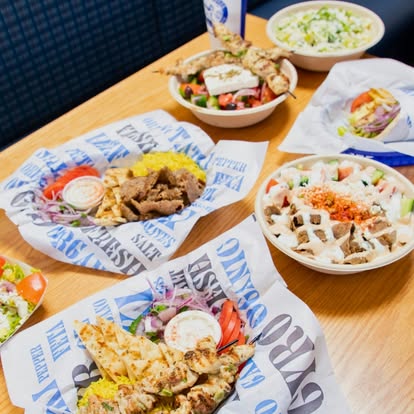 Spread of fresh Greek plates