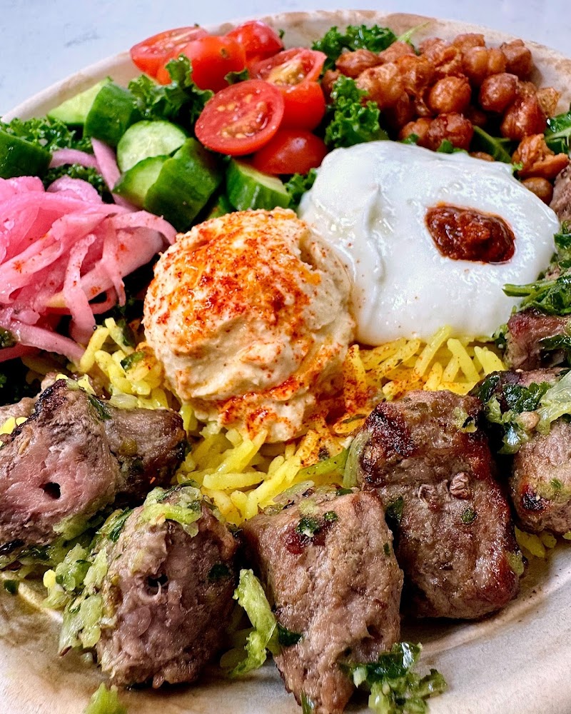 Vibrant Mediterranean bowl up close