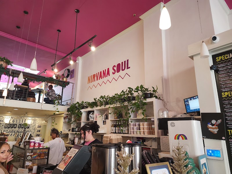 Lively, colorful café interior