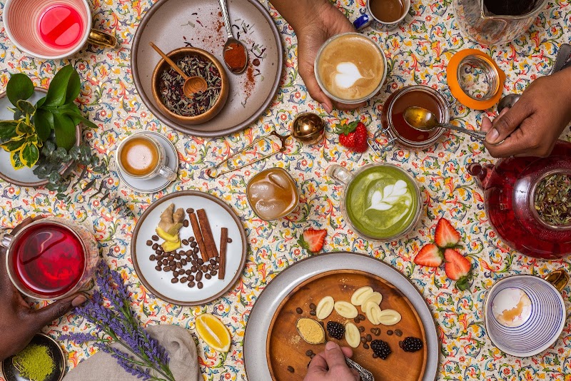 Vibrant drinks and ingredients spread