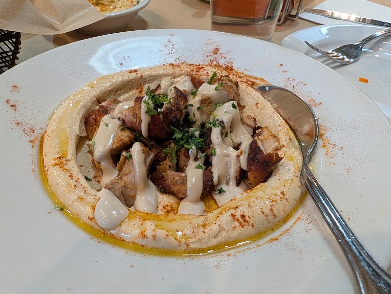 Silky hummus, seasoned chicken