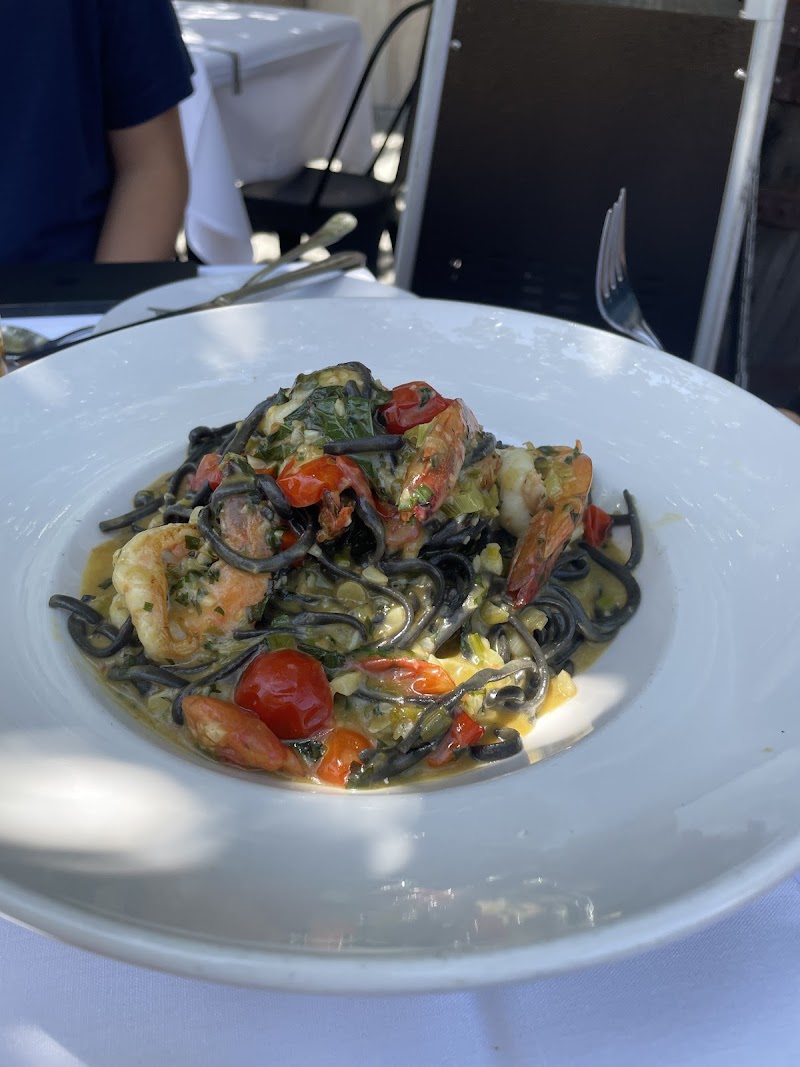 Black ink pasta, outdoor dining