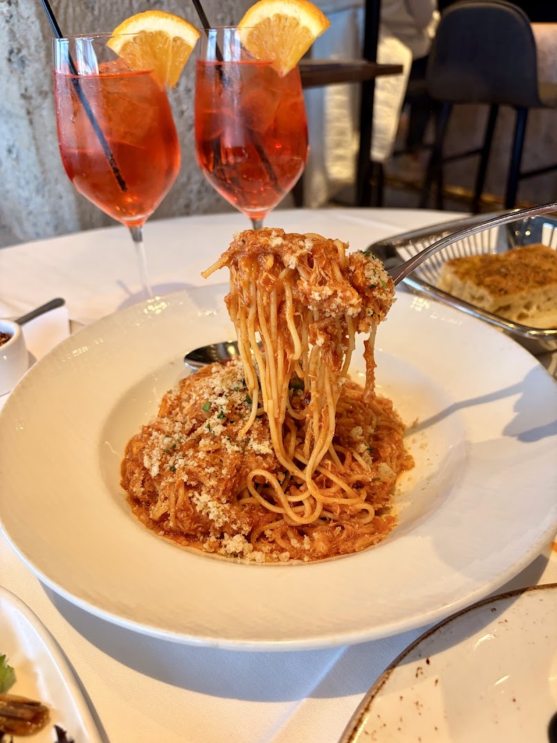 Pasta and Aperol Spritz