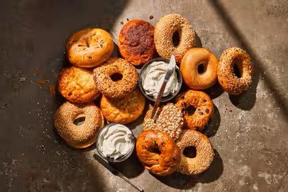 Freshly baked bagel variety