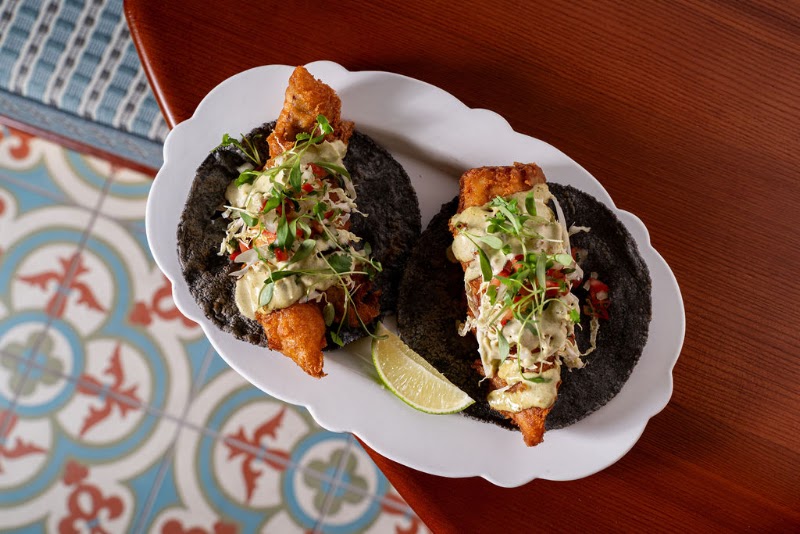 Crispy fish tacos, fresh