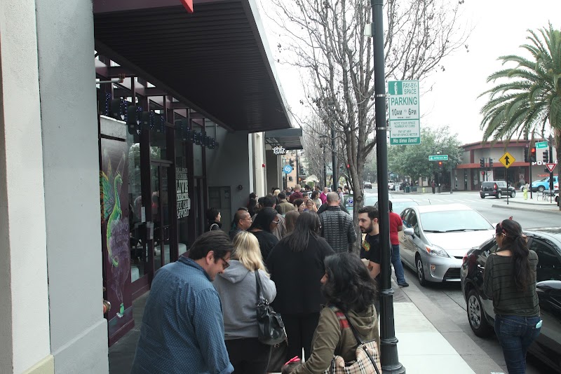 Eager crowd lines up