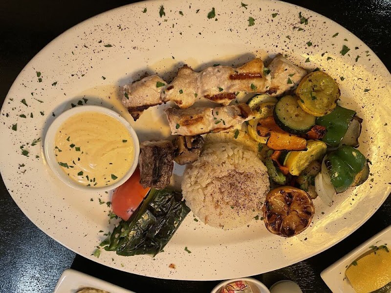 Grilled chicken kebab plate