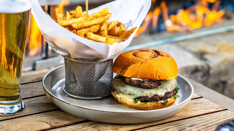 Short rib burger, crispy fries