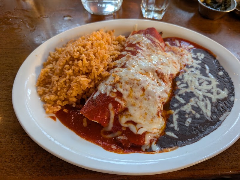Enchiladas with rice and beans