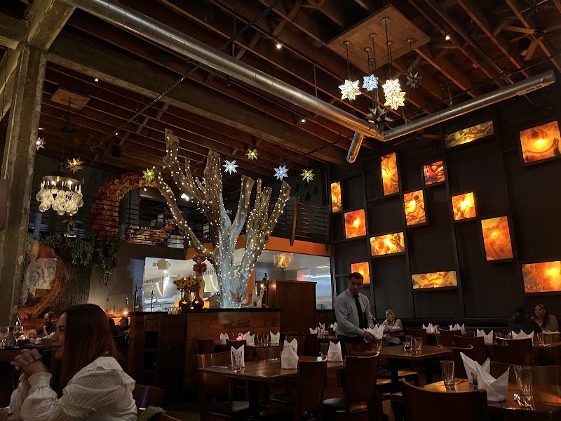 Warm, artistic dining room