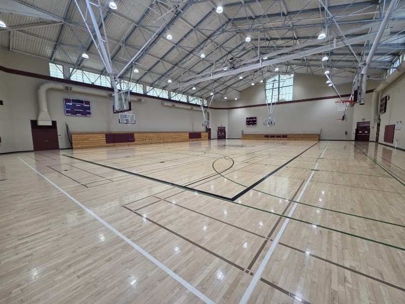 Spacious gymnasium hardwood court