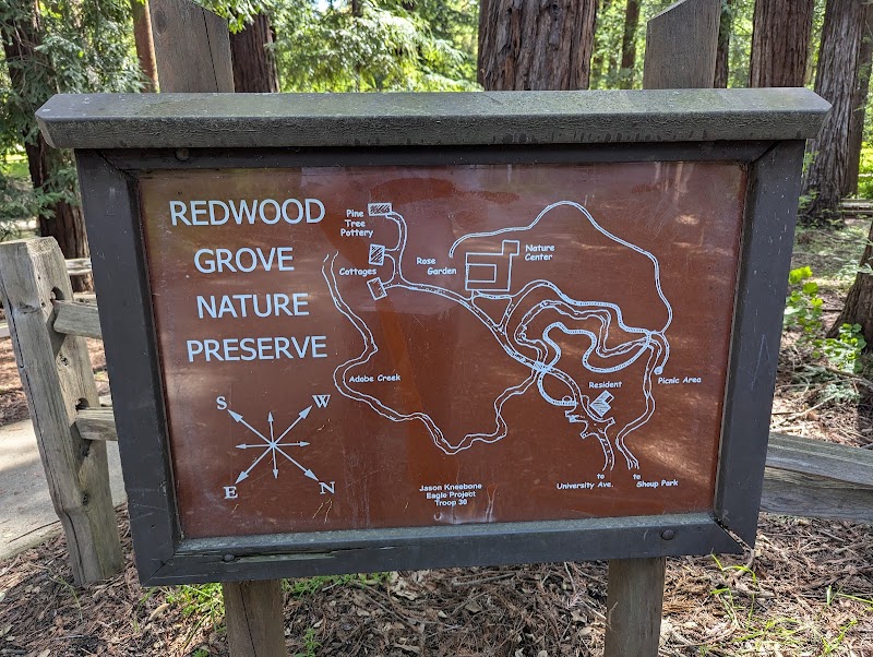 Trail map among redwoods
