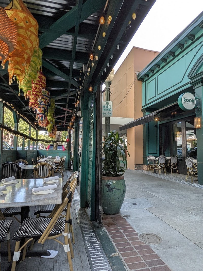 Vibrant covered patio seating