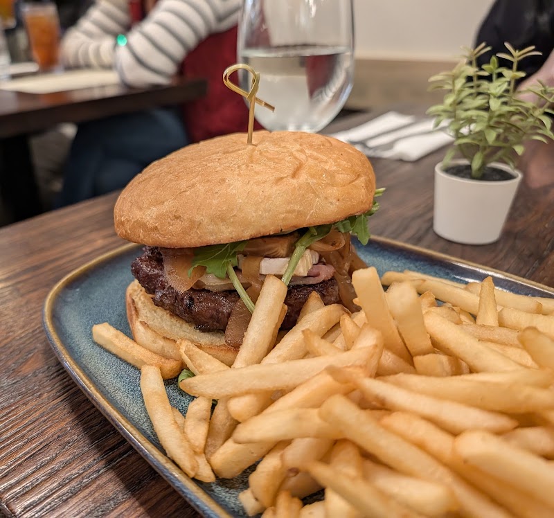 Burger and golden fries