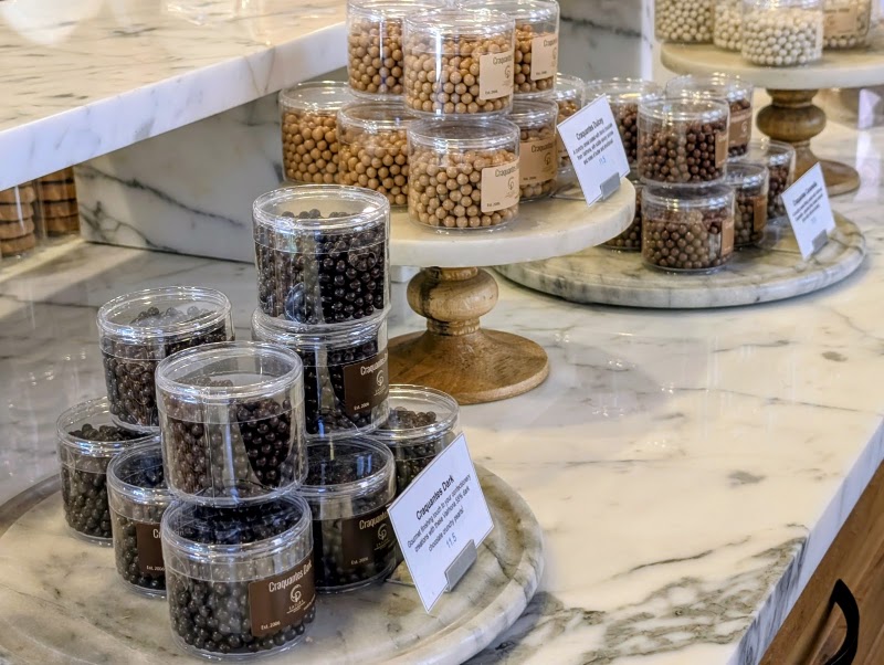 Artisan chocolate pearls, beautifully displayed