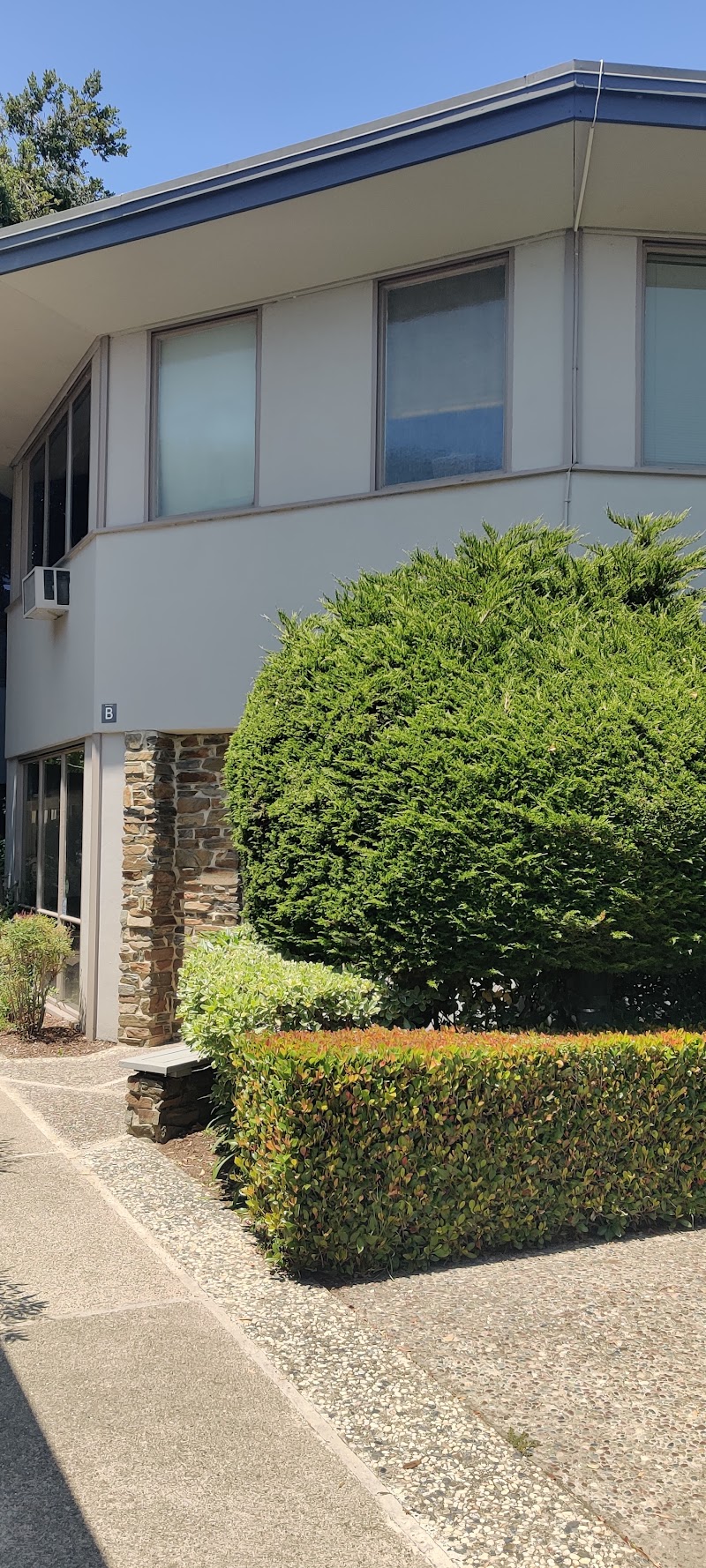 Quiet, tree-lined office exterior
