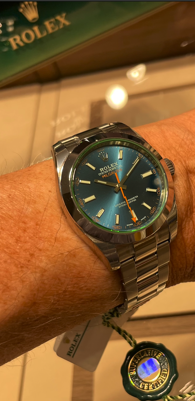 Blue dial watch, certified