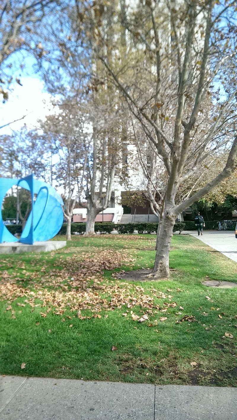 Lush campus grounds, sculpture art