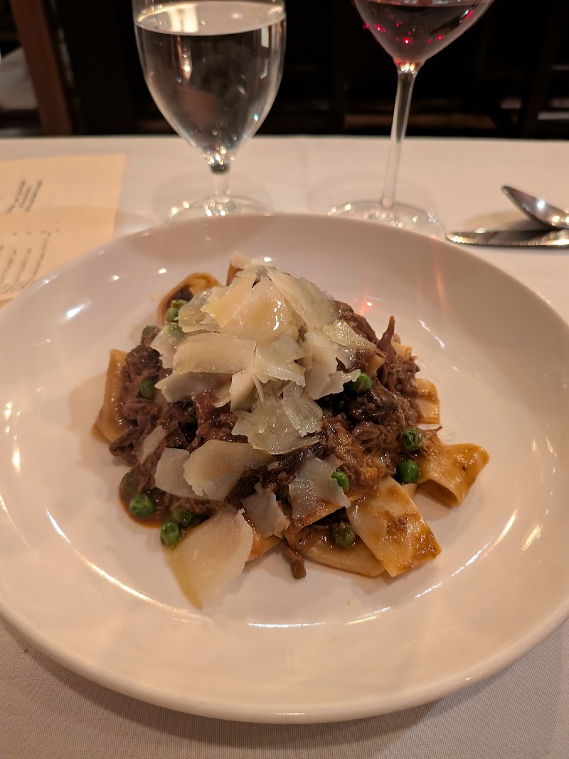Duck pasta, wine poured