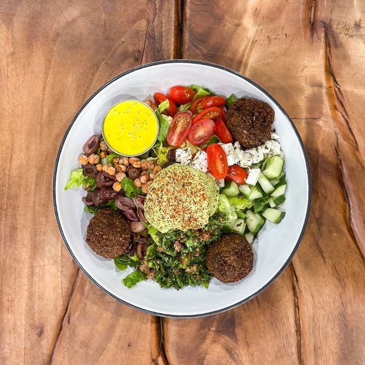 Fresh falafel bowl, vibrant greens