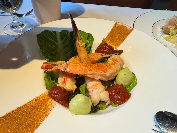 Composed prawns, fresh greens