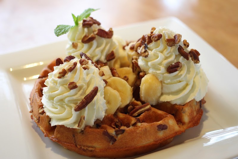 Pecan waffle with whipped cream