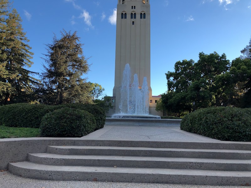 Fountain beside landmark tower