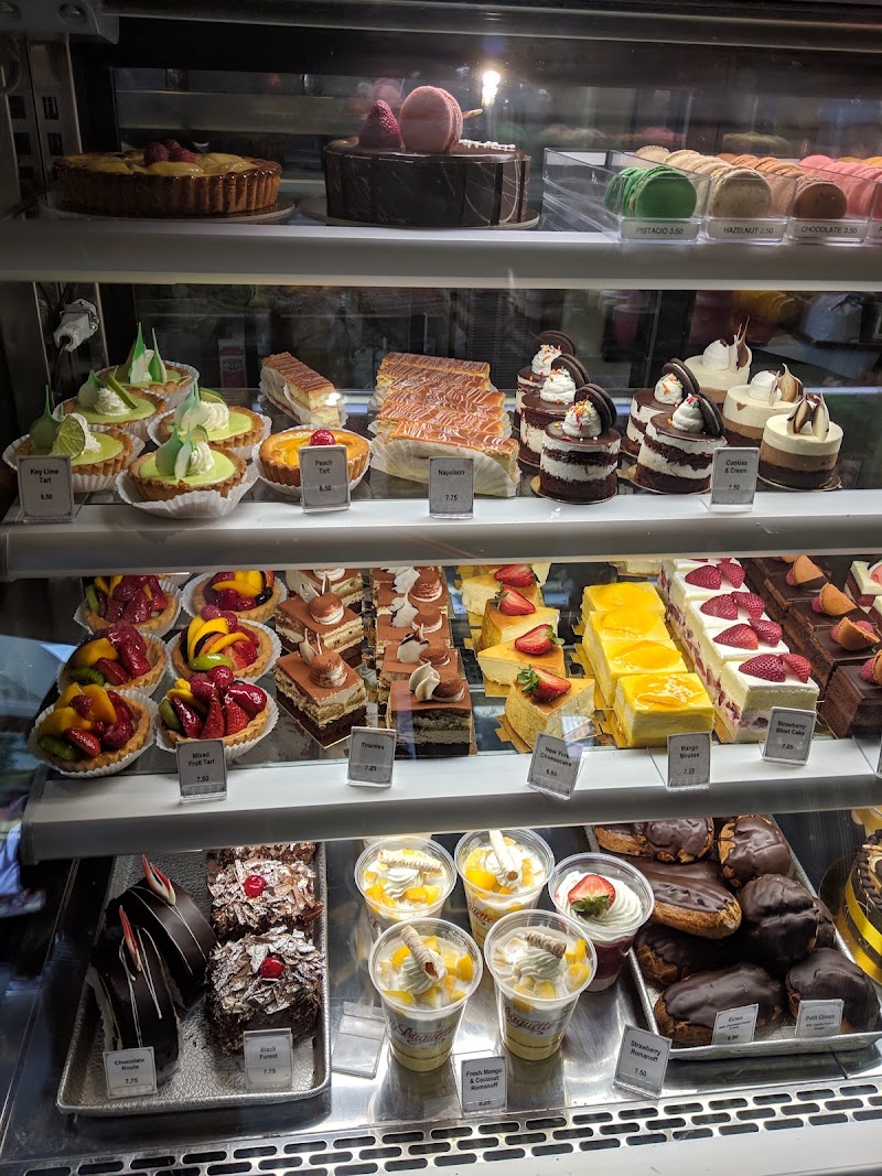 French pastries, colorful display case