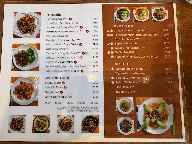 Main dishes and noodles menu