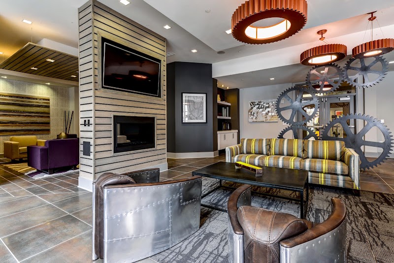 Industrial-styled resident lounge