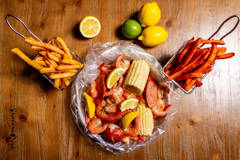 Shrimp boil with fries