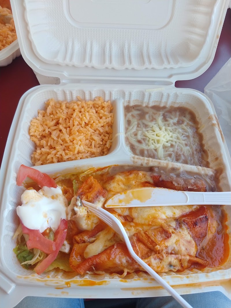 Enchilada plate, rice and beans