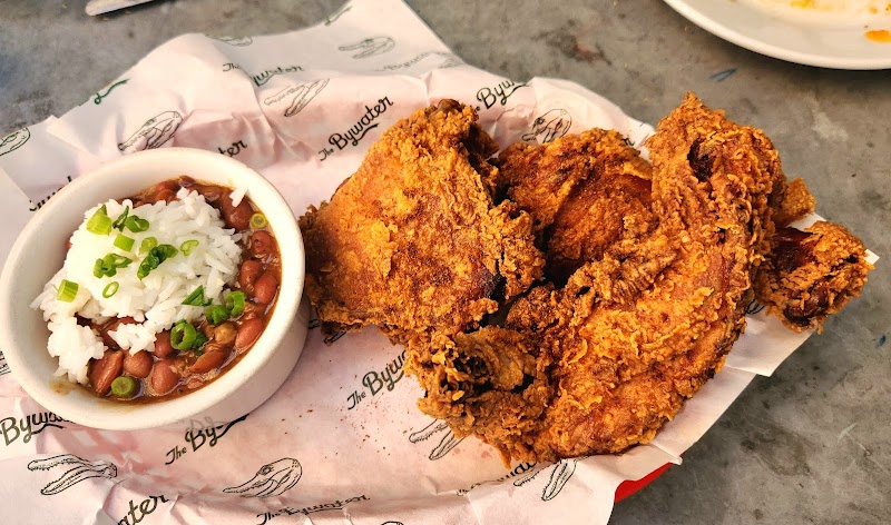 Crispy fried chicken, red beans
