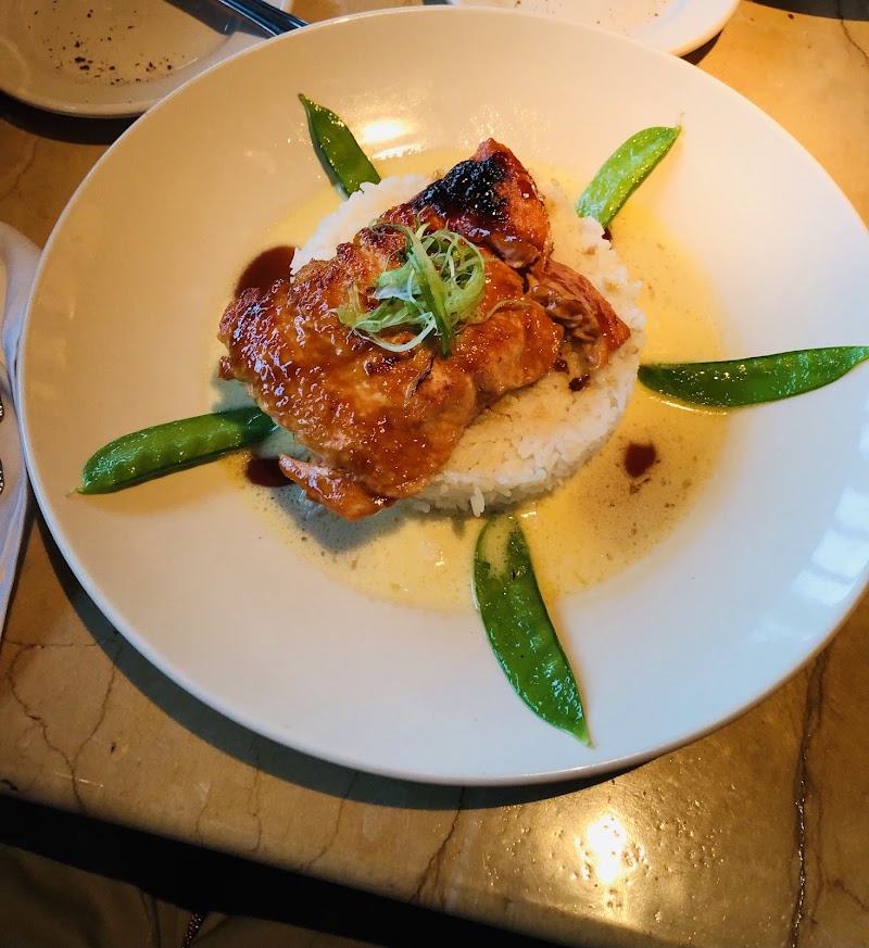 Glazed salmon over rice