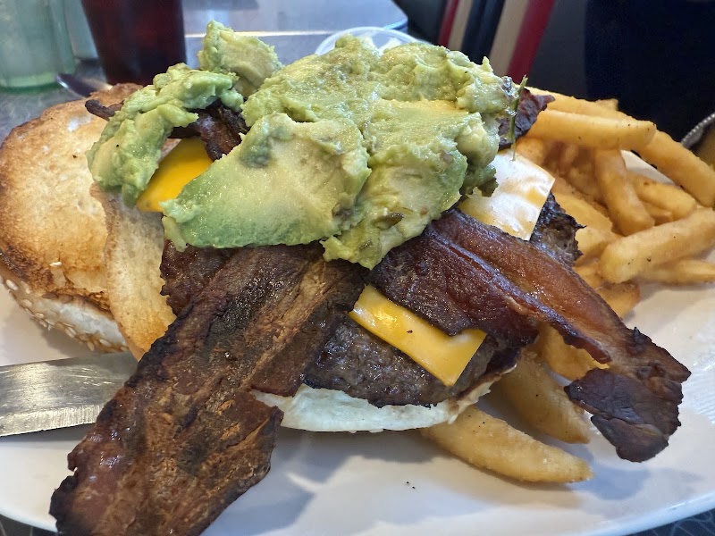Bacon avocado burger, fries